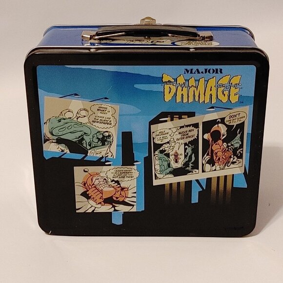 RARE 2001 Major Damage Metal Lunch Box Cartoon Superhero Cool Colorful Lunchbox - Picture 3 of 9